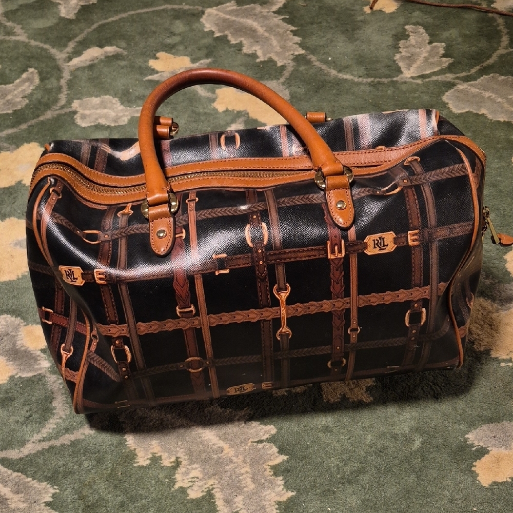 Ralph Lauren Black & Brown Patterned Leather-Trim Hobo Bag - Picture 4 of 16